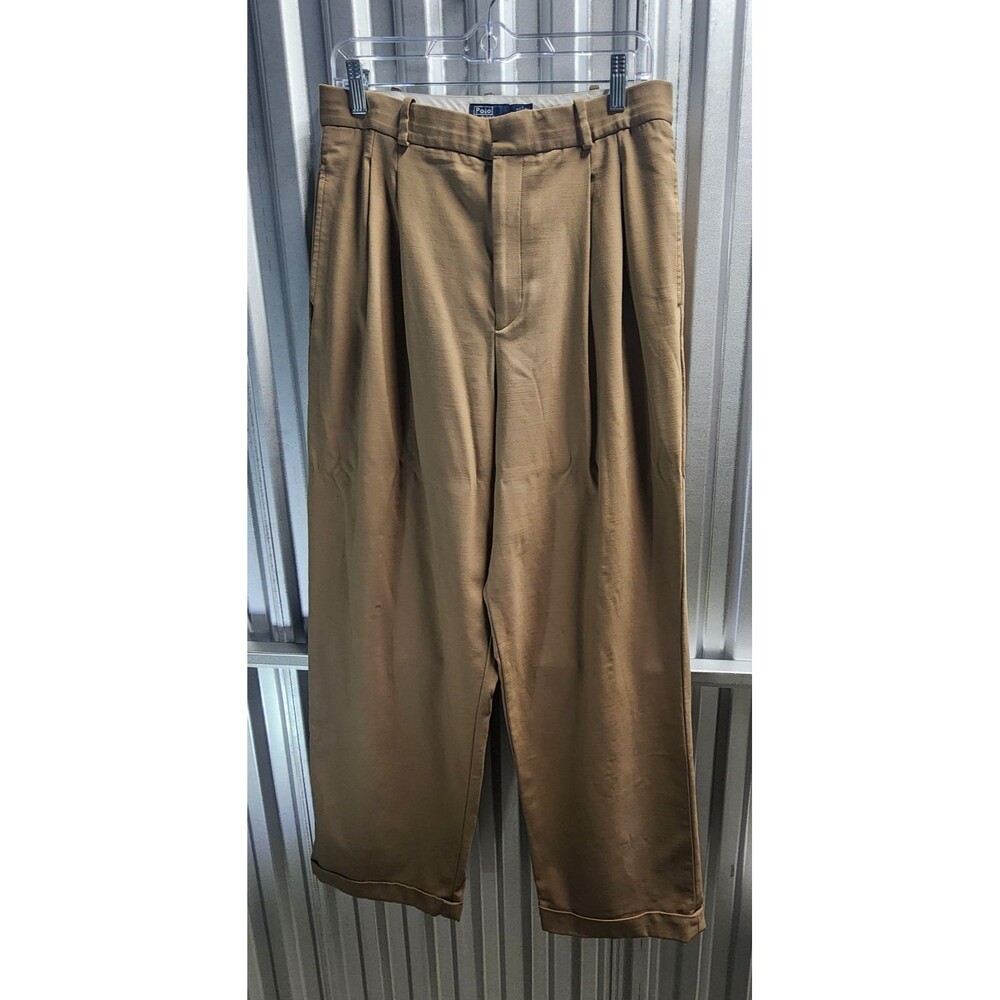 Vintage Ralph Lauren Baggy Wide Cuffed Legs Women's Pants Beige Size 10 - Picture 4 of 16